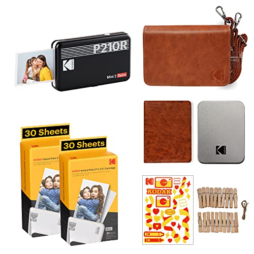 Kodak Mini 2 Retro 4Pass Portable Photo Printer (2.1X3.4 Inches) + 68 Sheets Gift Bundle, Black #TOP10