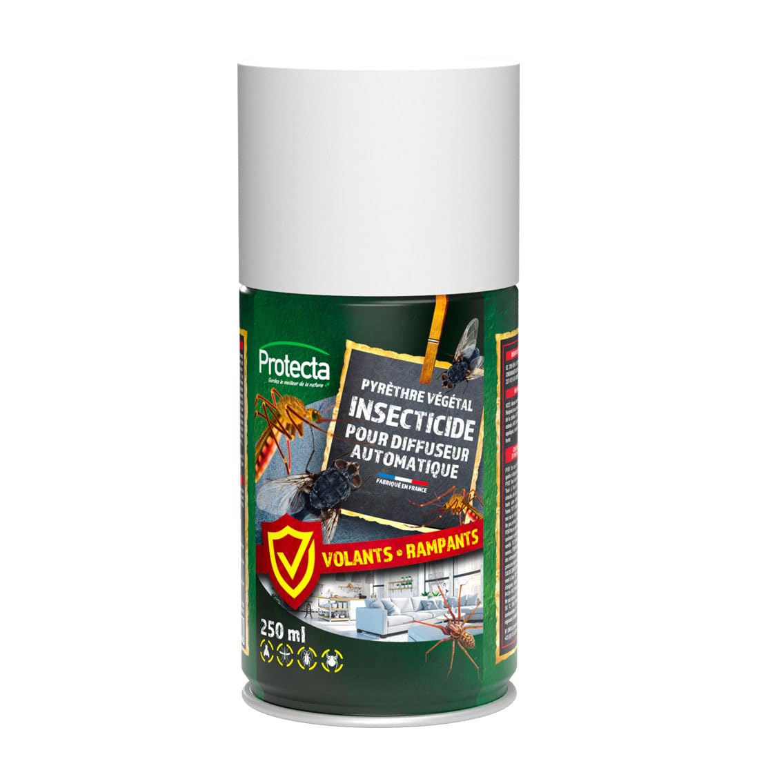 Protecta - Protecta® - Aerozol środek owadobójczy 250ml - Przeciw komarom, muchom i owadom pełzającym i latającym - Złocień roślinny - Efekt wstrząsu i przeciw reinfestacji - Wyprodukowano we Francji