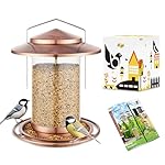 iBorn Metal Bird Feeders for Outdoors Hanging,Wild Bird Feeders for Cardinal,18cm Large Roof&Tray Brushed Copper 6 Port (Seed is not Included)