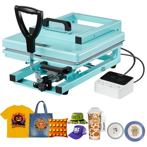 VEVOR Hybrid Heat Press, 15 x 15 inch, 5-in-1 Multifunction, Heat Up Fast and Even, All-New Patented Design, Easy to Control, Sublimation Press Machine for T-Shirts/Tumblers/Caps/Plates, Light Green