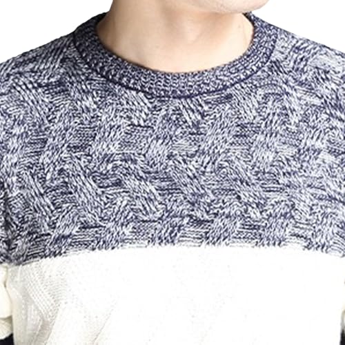 Men's Color Block Crewneck Sweater Casual Long Sleeve Cable Knit Pullover Patchwork Striped Soft Thermal Sweater2