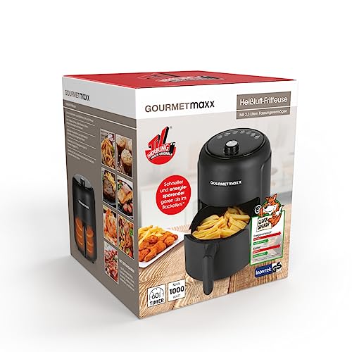 GOURMETmaxx Heißluftfritteuse 2,3L | Airfryer mit 60 Minuten Timer und 9 Funktionen inkl. Vorheizen & Warmhalten | energiesparend & geruchsarm frittieren – nahezu ohne Öl | 1000 W – Bild 8