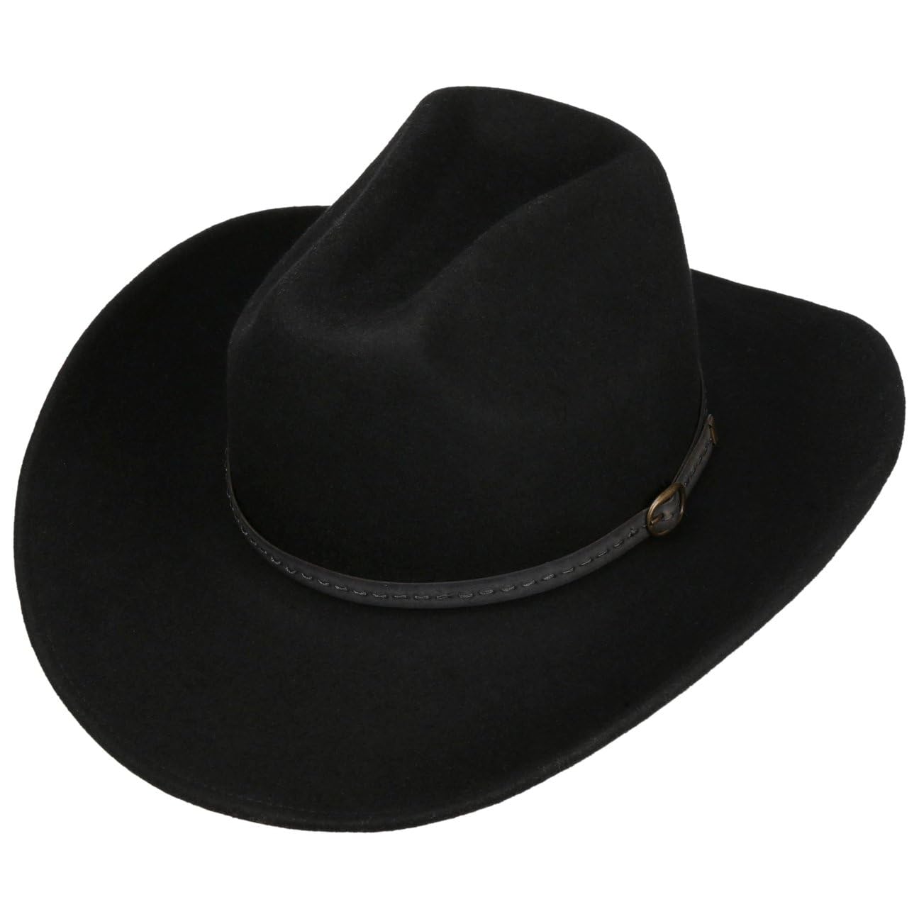 CAPPELLISHOP Cascona Cappello da Cowboy Feltro di Lana Fascia in Pelle Prodotto in Italia Unisex Autunno Inverno
