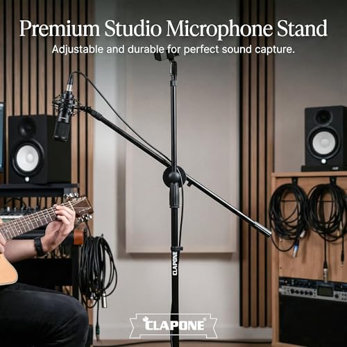 Image of Microphone Stand with Suspension Boom Scissor Arm /Mic Stand Holder /Studio Stand /Adjustable Suspension Boom Scissor /Arm for Voice-over /Gaming /Recording (Boom Arm Stand, Black)