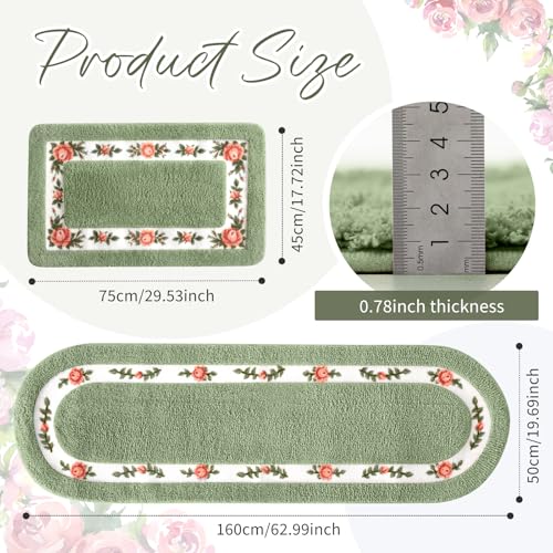 Drydiet 2 Pcs Rose Flowers Bathroom Rugs Set Coquette Room Decor Floral Rugs for Bathroom Bedroom Living Room,Non Skid Absorbent Romantic Rose Flower Area Carpet 2 Shapes (Large,Green) by Drydiet - Image 2