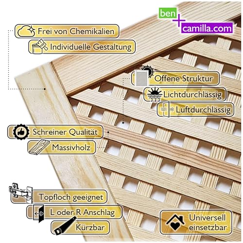 ben+camilla.com Gittertür 99,3 x 59,4 cm | Hochwertige Kiefer Massivholztüren - unbehandelt für Schrank- & Möbelbau oder Heizungsverkleidung