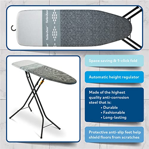 Image of Bartnelli Pulse Ironing Board with New Patent Technology | Made in Europe with Patent Fast-Glide Turbo & Park Zone, with Smart Hanger, 4 Layer Cover Pad | 4 Premium Steel Legs (Size 43x13)