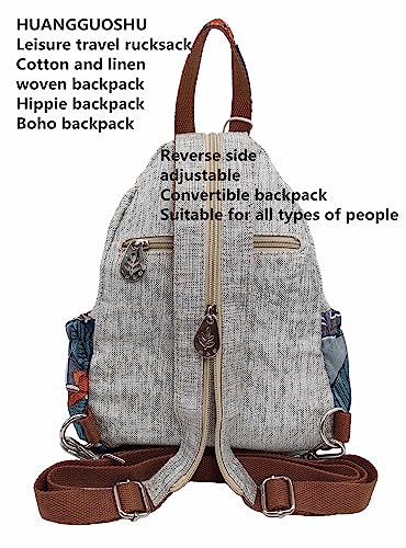 Image of Womens Cotton Hemp Cloth Backpack Boho Vintage Embroidered Casual Purse Handbags Messenger Bag Litchi