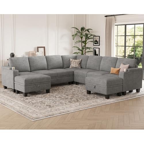 Belffin Modular Sectional Sofa Couch with Storage U Shape Convertible Corner Couches for Living Room Light Grey Couch Light Grey 8-seater sofa