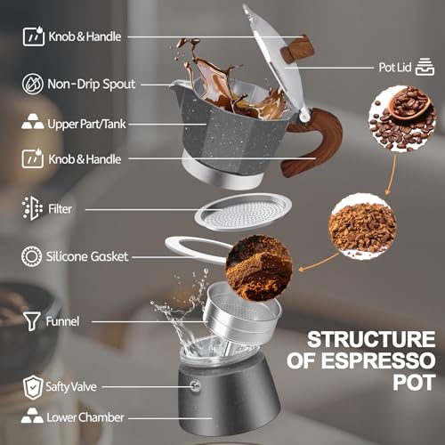Image of Aluminum 3 Cup 150ml Moka Pot Express Coffee Maker Stovetop Espresso Colorful Coffeemaker Italian Classic Style Brewing Greca Cafe Mocha Machine for Cafeteras Lover Camping Travel and Home Use 5oz