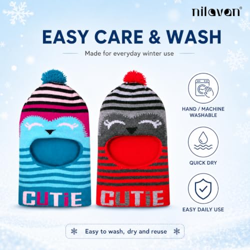 Image of Nilavan Unisex Woolen Monkey Caps for Babies (Pack of 2) | Soft Knitted Balaclava Winter Caps with Ear & Neck Coverage | Cute Face Muffler Cap for Newborn, Infants & Toddlers