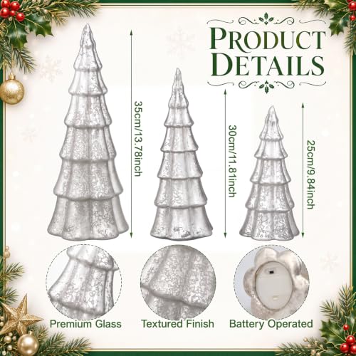 3 Pcs Silver Lighted Mercury Glass Christmas Trees for Table - Image 2