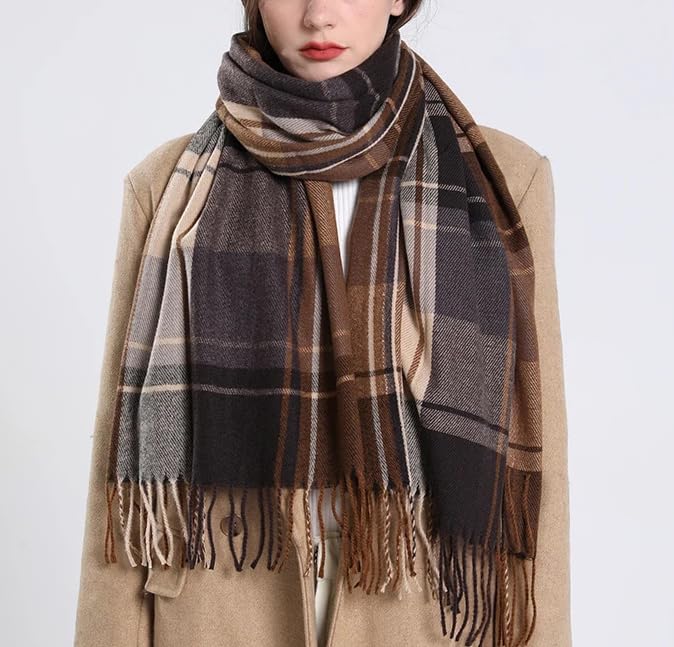 Dninmim Bufanda a cuadros para mujer, para invierno, cálida, cachemira, larga, bufanda, chal y envolturas