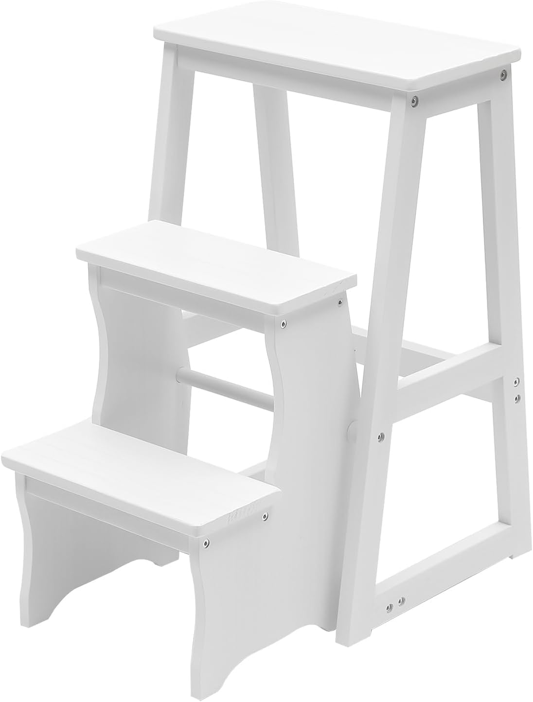 Escabeau en bois blanc 3 niveaux haut de gamme pour maison