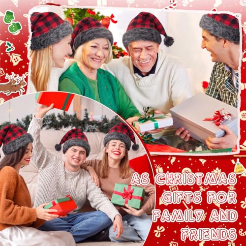 Image of Vicenpal 20 Pcs Santa Hats Bulk for Adults, Grey Red Black, Plaid