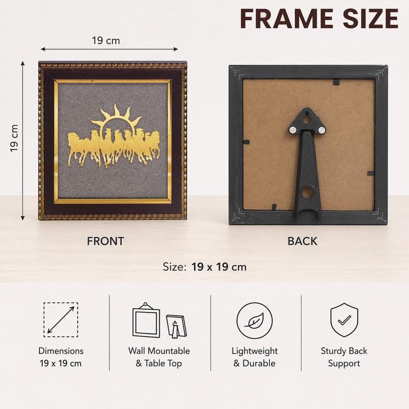 Image of 7 Running Horses Wall Frame with Rising Sun, Vastu Decor for Success, Power & Career Growth, Gold Wall Art