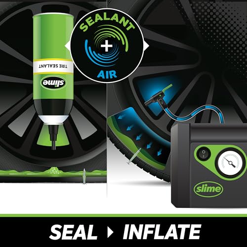 Image of Slime 50165 Flat Tire Puncture Repair, Smart Spair Plus, Emergency Kit for Car Tires, Includes Sealant and Tire Inflator Pump, Suitable for Cars and Other Highway Vehicles, 12 Min Fix