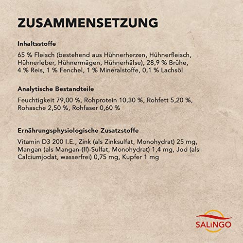 SALiNGO Hundefutter nass, Huhn mit Fenchel und Reis, sensitiv (6x800g)