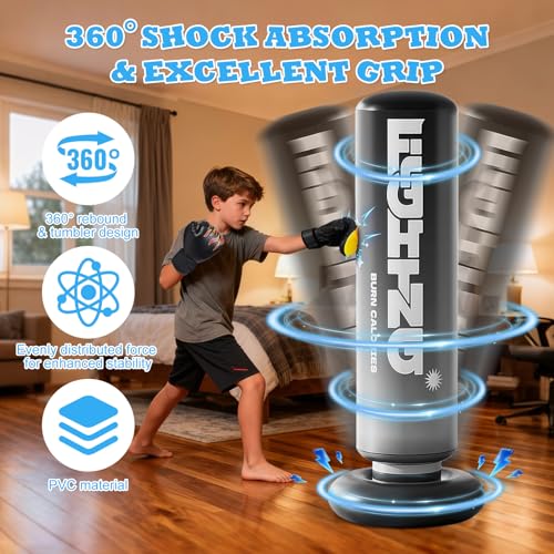 Flintronic Saco De Boxeo Niños, 47'' (120cm) Bolsa de Boxeo Inflable de Pie con Guantes, Hinchable Set de Boxeo para Karate Kickboxing MMA, Regalo Ideal para Niños y Niñas de 3-10 años - imagen 4