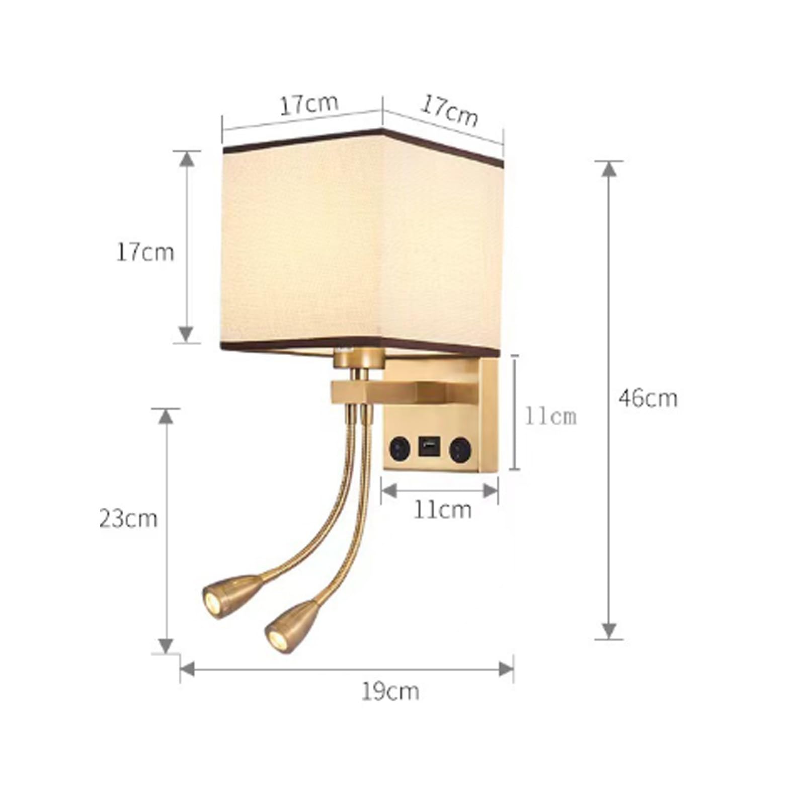 Interni Comodino Applique da Parete E27 con Interruttore Luce da Parete con USB Ricarica Porta Lampada da Parete Retro Tessuto Paralume (Lampadina non Inclusa) per Soggiorno (Marrone)