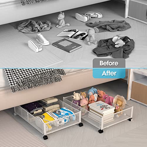 Under Bed Storage Containers,Under The Bed Storage With Wheels, Rolling Drawers Shoe Organizer,Tool-Free Assembly Metal Underbed Storage Containers For Bedroom Clothes,Blankets,Shoes,Bedding,2 Pack #TOP6