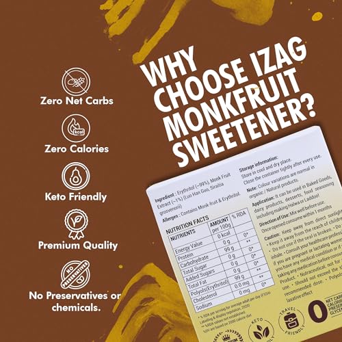 Image of iZaG Monk Fruit Natural Sweetener Crystals (200g) | Zero Calorie Sugar Alternative | Keto & Diabetic Friendly | 1:1 Sugar Replacement | For Tea, Coffee, Cooking & Baking