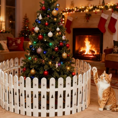 Christmas Tree Fence 24 Pieces Thick Christmas Tree Blocker for Pets Dogs Cats White Plastic Tree Protectors Barrier for Wedding Party Decor Garden Home 11 Inches