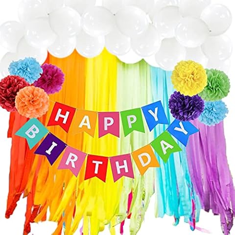 Crepe Paper Rolls Party Decoration, Crepe Paper Streamer Rainbow Party Decorations, Pastel Streamer and Balloon Party Backdrop, Colorful HAPPY BIRTHDAY Banner Party Supplies Cover