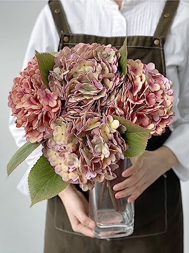 JINWOE 4Pcs Real Touch Vintage Artificial Hydrangeas, 21