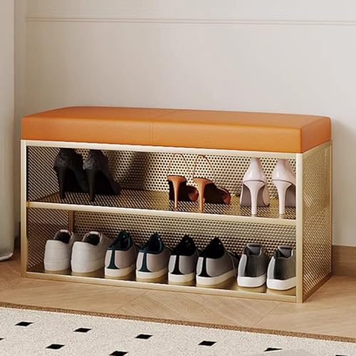 Banc de rangement à chaussures luxe en cuir PU et structure robuste en métal
