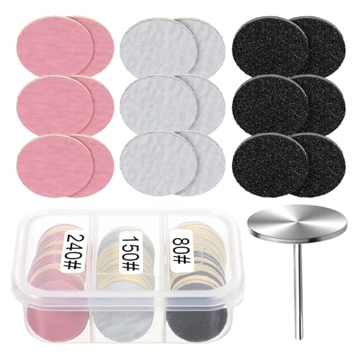 Apausvcm 60 Stk Schleifscheibe Pediküre,25mm Feet Grind Schleifpapier,Ersatz-Schleifpapier Scheiben-Werkzeug,80/150/240 Grit Feet Grind Schleifpapier,Ersatz-Schleifpapier Fuß Nagelfräser Aufsätze