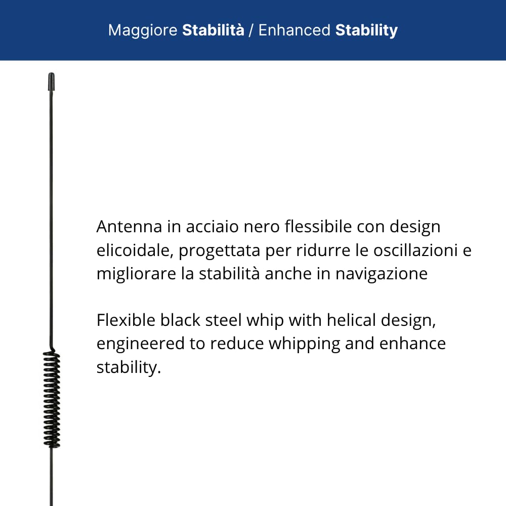 Glomex Antena VHF Marina 3dB reforzada para RIB, modelo SGV70RIBBK (Task) – Cable incluido, alta resistencia, para botes inflables, barcos a motor, yates