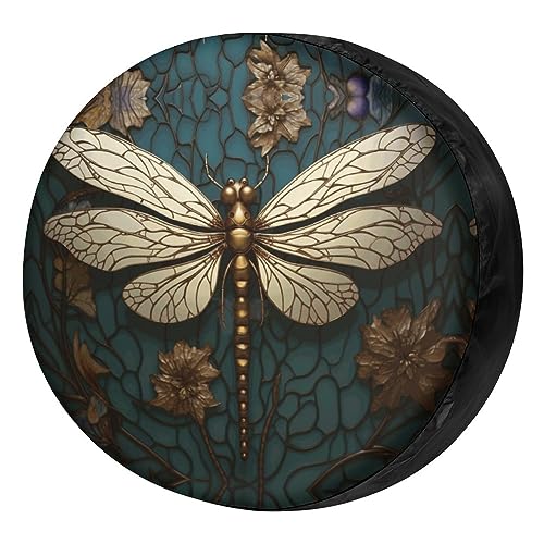 Image of Delerain Spare Tire Cover Gold Dragonfly Wheel Covers Waterproof Dust-Proof UV Sun Universal Fit for RV Trailer RV SUV Truck and Many Vehicle (17 Inch for Diameter 31 inch-33 inch)
