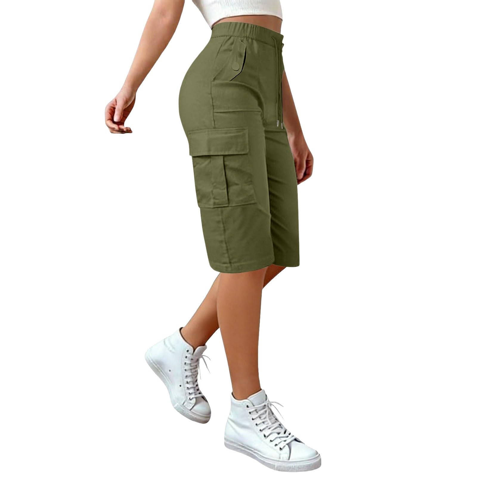 Generico Pantaloni da Lavoro Donna Multitasche Bermuda Estivi Cargo Pantaloncini Vita Elastica Leggeri Shorts Escursionismo Casual Esterno Pantaloni Corti per Viaggi Escursioni con 4 Tasche