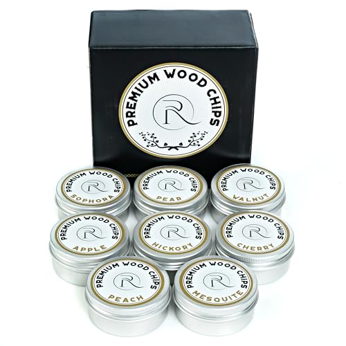 RONYX Chips de madera para ahumador de cócteles, 8 sabores, paquete variado de virutas de madera, totalmente naturales, para whisky, bourbon, escocés, ahumador de cocteles