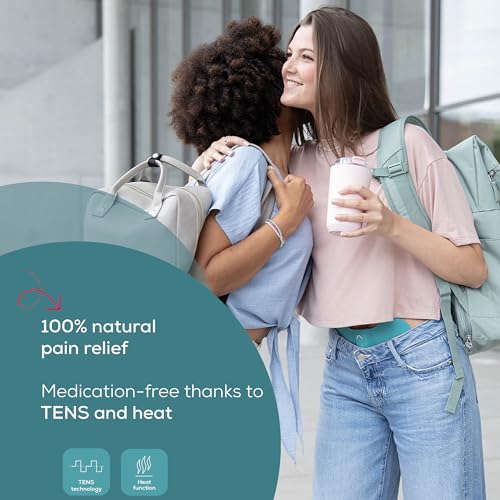Beurer EM 55 Menstrual Relax+, contre les douleurs menstruelles et les douleurs dues à l'endométriose, fonction TENS et chaleur, avec batterie rechargeable, surface de chaleur plus grande, turquoise