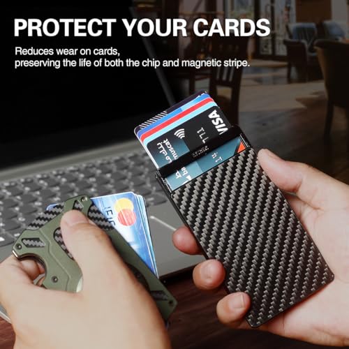 Men's RFID-Blocking Pop-Up Wallet - Sleek Metal and Carbon Fiber Design for Front/Back Pockets Credit Card Wallet- with Money Clip3