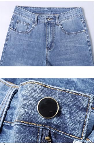 Hndudnff Men Thin Jeans Zipper Straight Soft Denim Tapered Trousers with Pockets Business Pants3