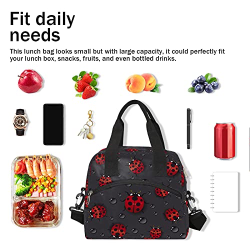 Pardick Funny Animal Ladybug Insulated Lunch Bag with Detachable Shoulder Strap Tote Bag for Women Men Adult Reusable Containers Organizer Thermal Cooler Bag for School Work Travel Lunch Box by Pardick - Used condition - Image 6