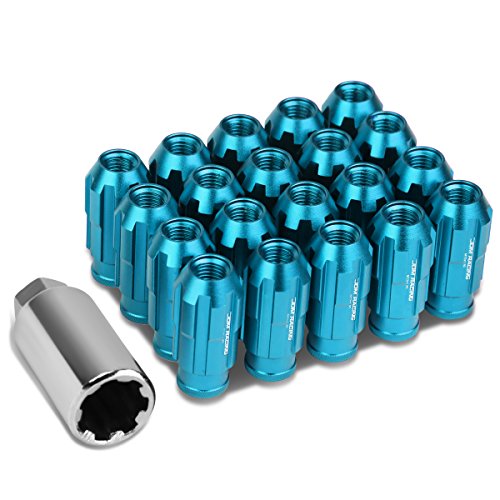 Image of DNA MOTORING LN-ZTL-9025-15-LB 20Pcs M12 x 1.5 Open End Style Wheel Lug Nuts w /Deep Drive Extension Adapter, 24mm OD /50mm H, Light Blue