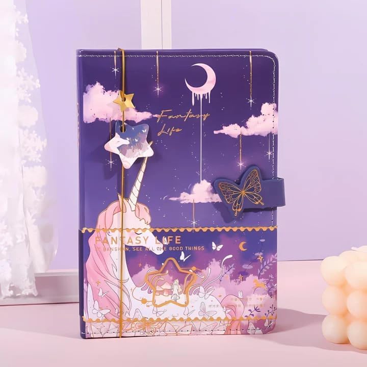 Shivaaro Diary for Girls – Cute Kawaii 3D Journal Notebook with Lock | 80 Pages Writing Diary for Students, School Stationery Gift for Kids (fantasy life s)