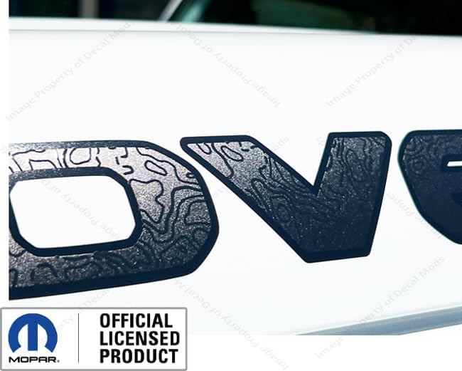 Decal Mods Overland Hood Graphic Vinyl Decal fits Jeep Wrangler JL/JT (2018-2025) Matte Black with topo Lines and Black Outline (Set of 2) - CB | UV1A3