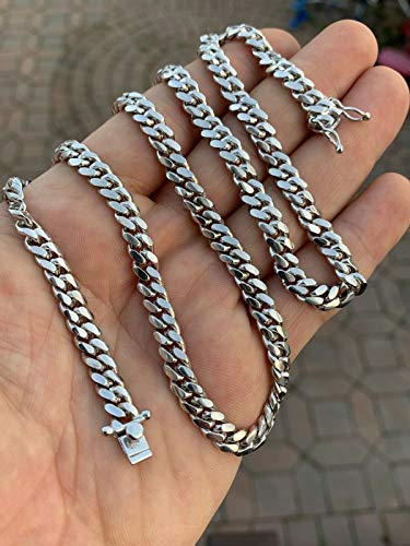 HarlemBling Real Solid 925 Sterling Silver Miami Cuban Chain - Heavy Men's 6mm Box Lock Cuban Chain - 18-30" Made In Italy2