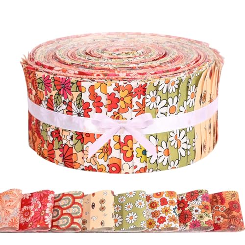 Sanixin 40 Pcs Boho Cotton Jelly Fabric Strips Retro Floral Fabric Strips for Quilting Crafting Precut...