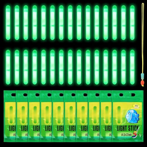 50 palitos de brillo de pesca, varillas de brillo de pesca nocturna para caña de pescar, palos flotantes de alta visibilidad y luces de punta de caña, varillas brillantes impermeables con clip para
