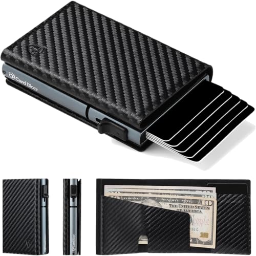 Image of Conceal Plus Pop Up Wallet for Men RFID Slim Card Holder Black Carbon | Holds 4-6 Cards with Cash & ID Storage, Featuring One Click Metal Card Ejector & Slim Carbon Design for Daily Carry