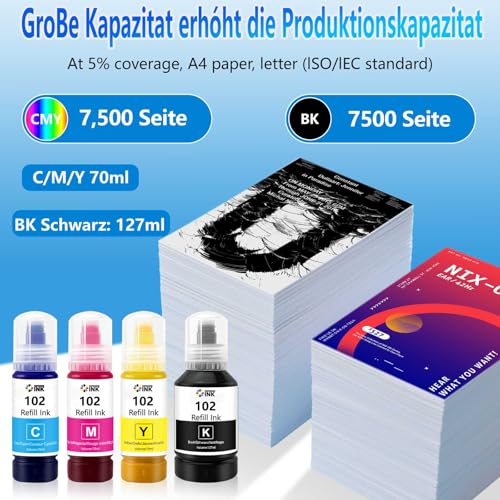 SUPERSUBINK 102 Tinte kompatibel mit 102 Tintennachfüllflaschen ET-1810 ET-2710 ET‑2711 ET-2712 ET-2714 ET-2715 ET-2720 ET-2721 ET-2726 ET-2810 ET-2811 ET-4 700 E. T-4800