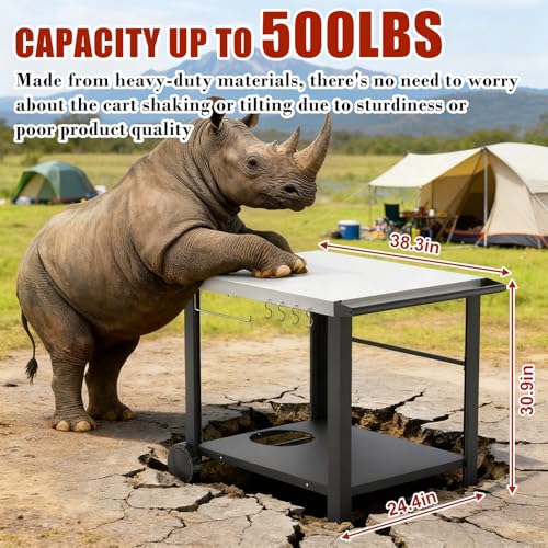 Image of Grill Table Stand with Wheels, 24.4 inch x 38.3 inch x 30.9 inch