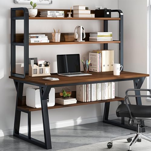 SXZenSpace Bureau Informatique Moderne et Compact avec étagère et bibliothèque intégrées - Table de Travail à Structure métallique pour Bureau à...