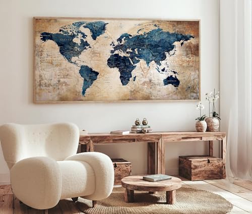 Tableau sur toile aventure affiche abstraite bleue monde 20x40 - 2